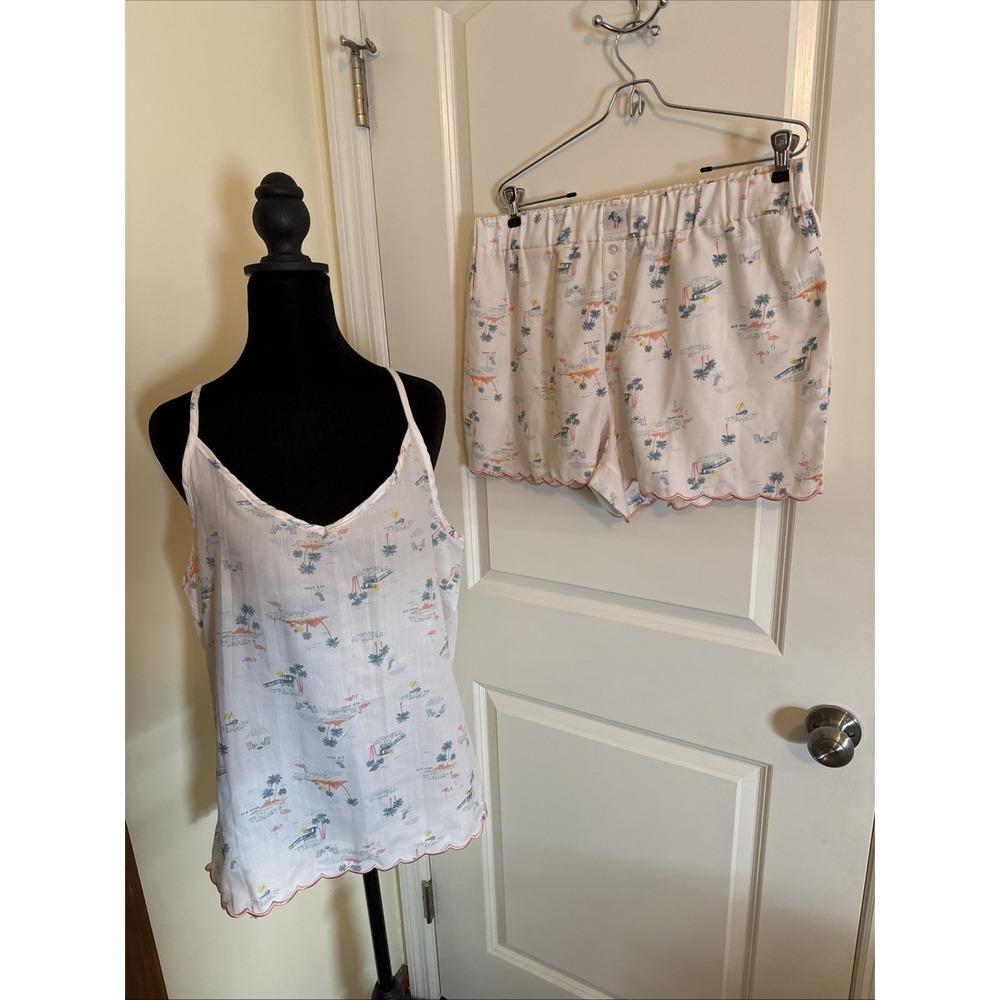 Rae Dunn Tropical Flamingo Camisol & Shorts Pajama Set Xl Scallop Edge